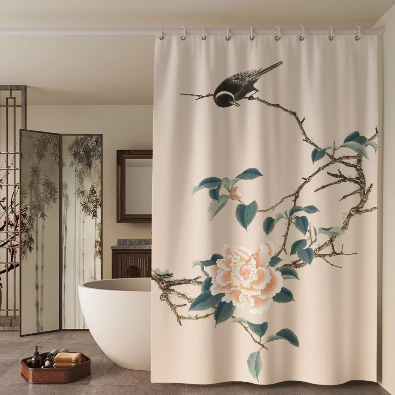 Cortina de ducha de estilo chino Diseño de paisaje tradicional para decoración de baño Impermeable y fácil cuidado