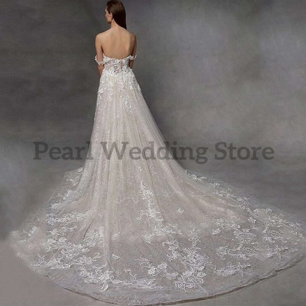 Pmwrun Elegante Hochzeit Kleid Meerjungfrau Schatz Kragen Aufkleber Blume Tau Zurück Sexy High-end-Braut Heiraten Kleider mit Schwanz