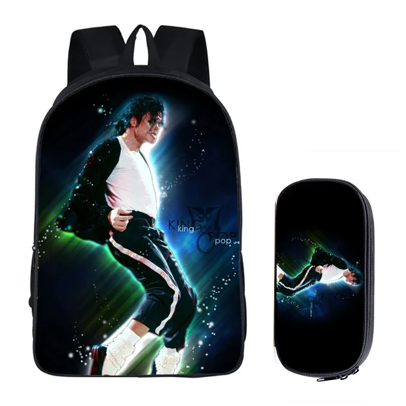 Student Backpacks DIY Michael Jackson Printing Children School Bags for Boys Men Book Bag 2PC Set with Pencil Case Harajuku Bag