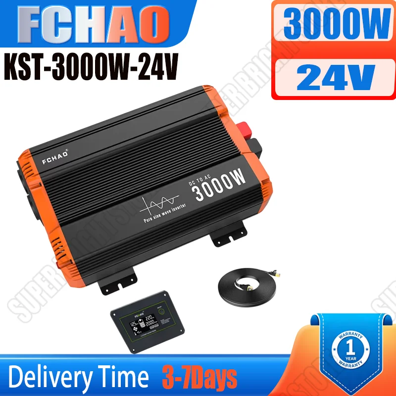 FCHAO 3000 Watt 50Hz Wechselrichter EU-Stecker DC 24V zu AC 220V/230V Reiner Sinuswellen-Wechselrichter für Zuhause, Wohnmobil und Outdoor-Reisen
