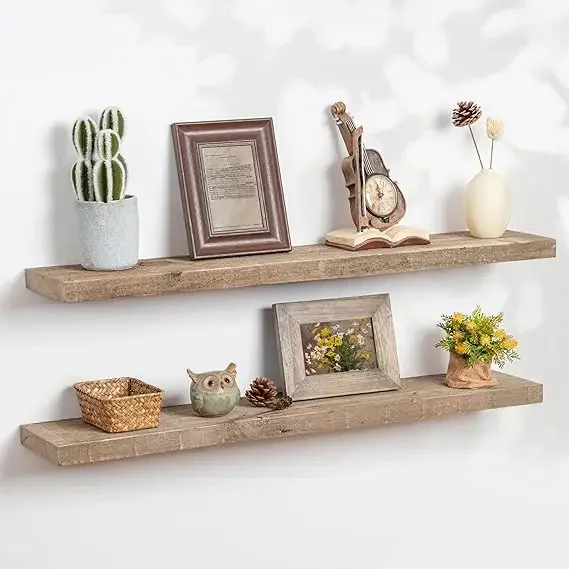 Rustic Reclaimed Barnwood Floating Shelves - Set of 8 Wall-Mounted with Hidden Heavy-Duty Brackets