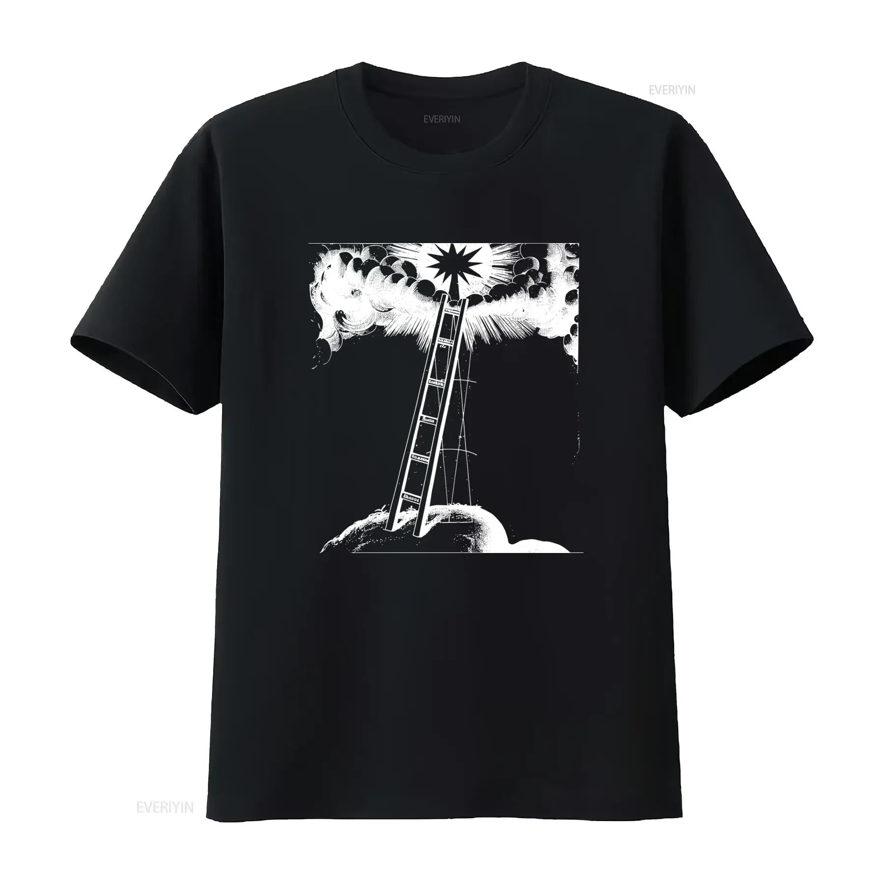 Mystical Line Art Ladder to Heaven Black White Print Streetwear T Shirt vintage Washed Soft Comfortable Slightly Unisex graphic