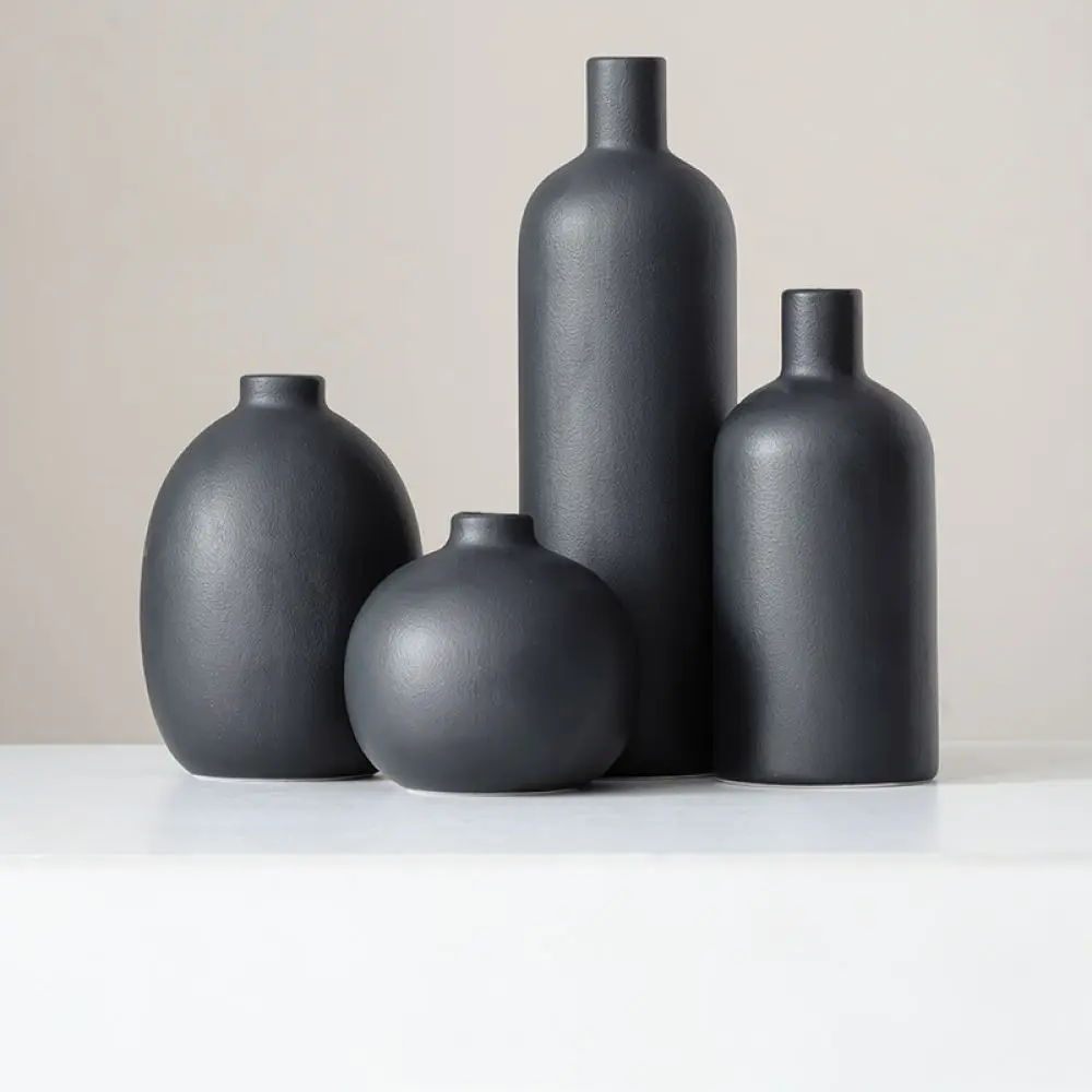Decorative Ceramic Vase Set Nordic Wabi Sabi Style Minimalist Ornament Matte Finish Desktop Flower Arrangement For Home Interior