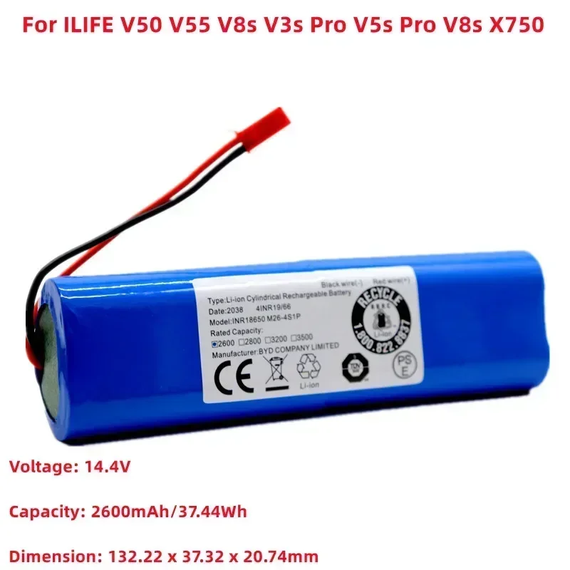 14.4V 2600Mah 18650 Lithium Oplaadbare Batterij Robot Stofzuiger Batterij Voor Ilife V50 V55 V 8S V 3S Pro V 5S Pro V 8S X750