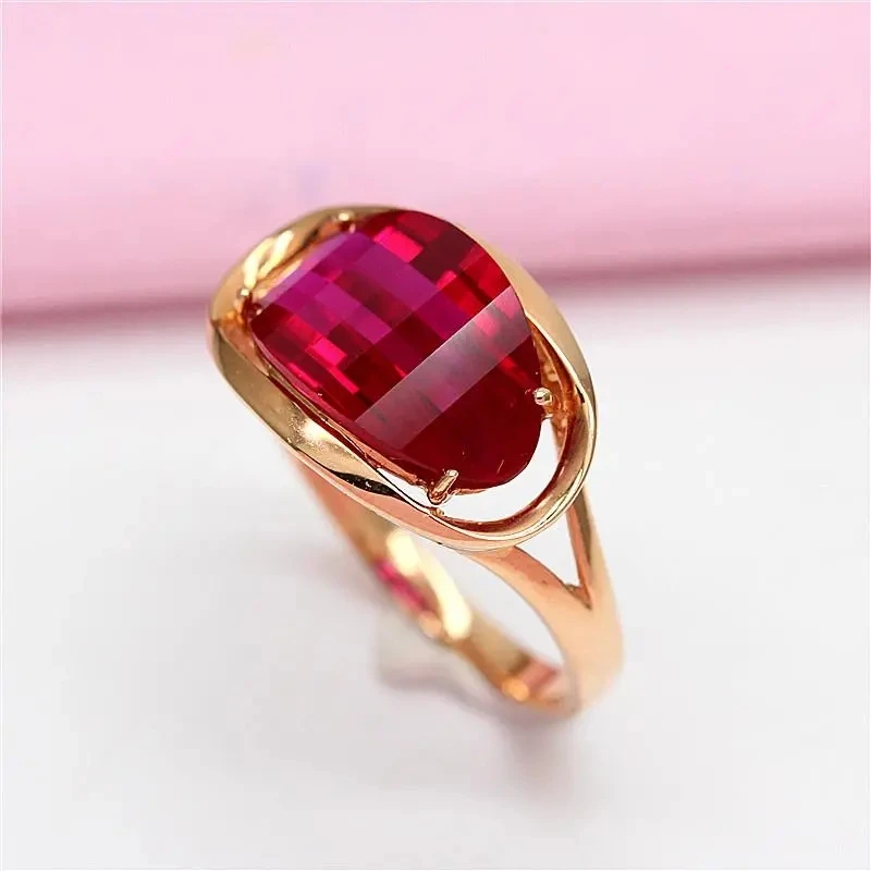 585 purple gold brand new 14K rose gold curved faceted ruby ring ladies adjustable high-end palace style wedding luxury jewelry