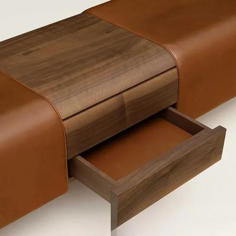 Современный простой прикроватный табурет из ткани из ореховой кожи