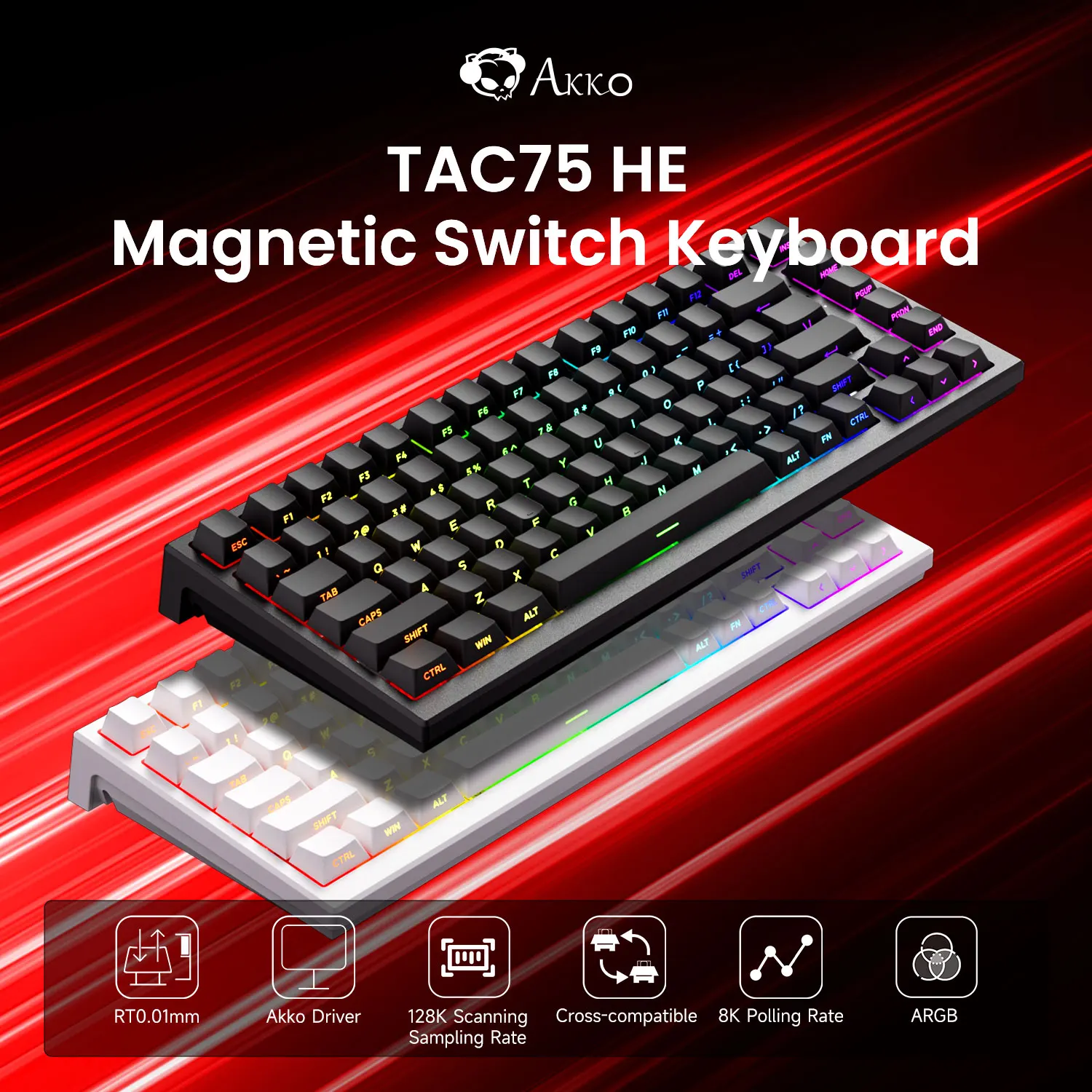 

Механическая клавиатура Akko TAC75 HE, 75% магнитный переключатель, быстрый триггер, 0,01 мм, ARGB, 8K, скорость отката, проводная игровая индивидуальная клавиатура