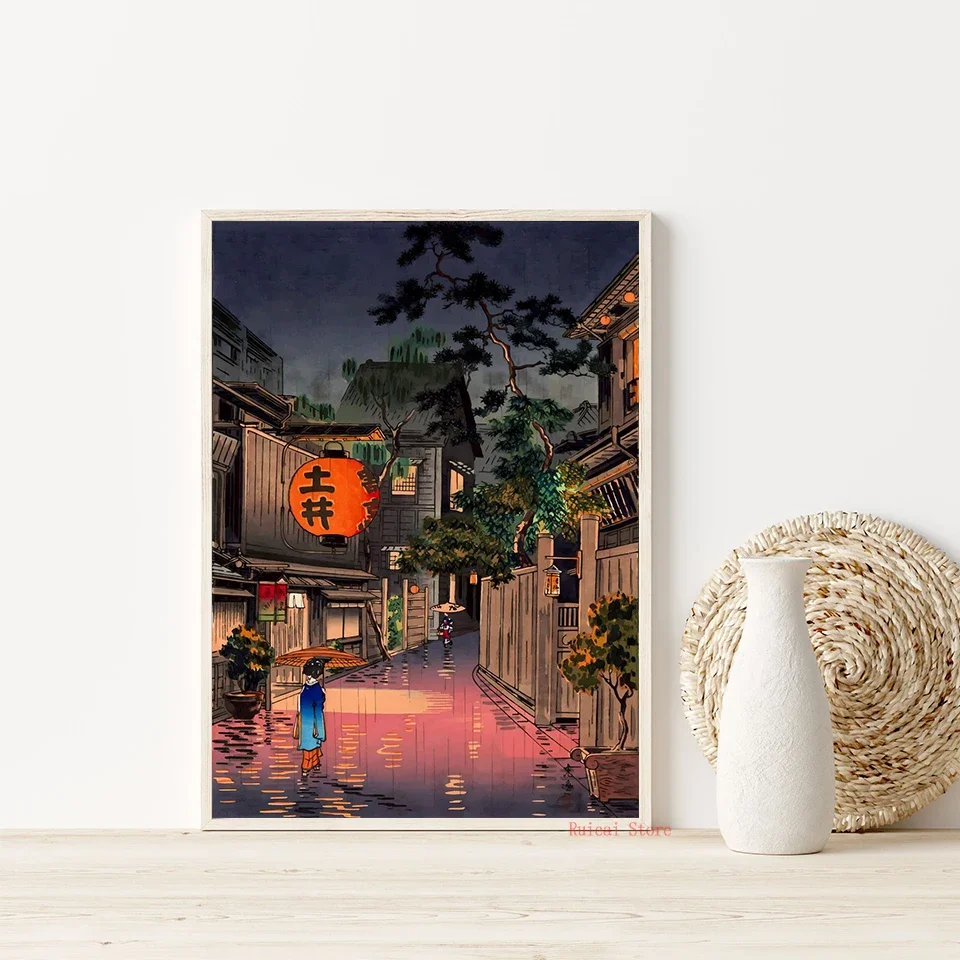 Ukiyo e Tokyo Rainy Street Poster Wall Art Canvas Paintings Printed Pictures For Living Room Home Decoration Gift