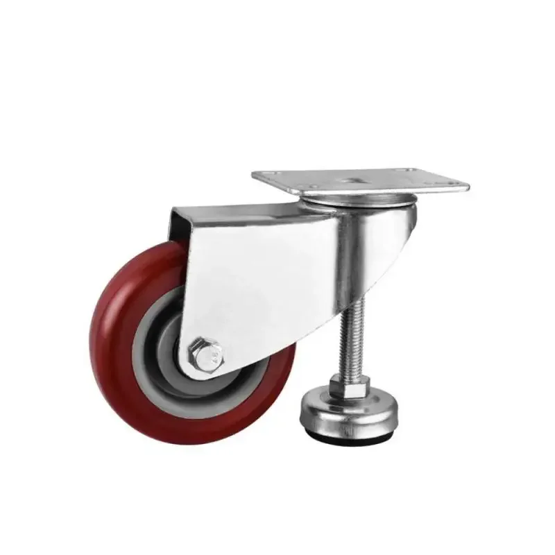 1 Pcs Packing 4 Inch Caster Horizontal Adjustment Wheel Medium-sized Jujube Red Pvc Adjustable With Foot Cup