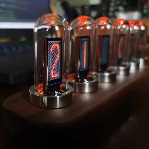 IPS LED 닉시 튜브 디지털 시계 테이블 시계, 목재 RGB 럭셔리 전자 테이블 알람 시계, 리듬 레벨 미터, 홈 데코