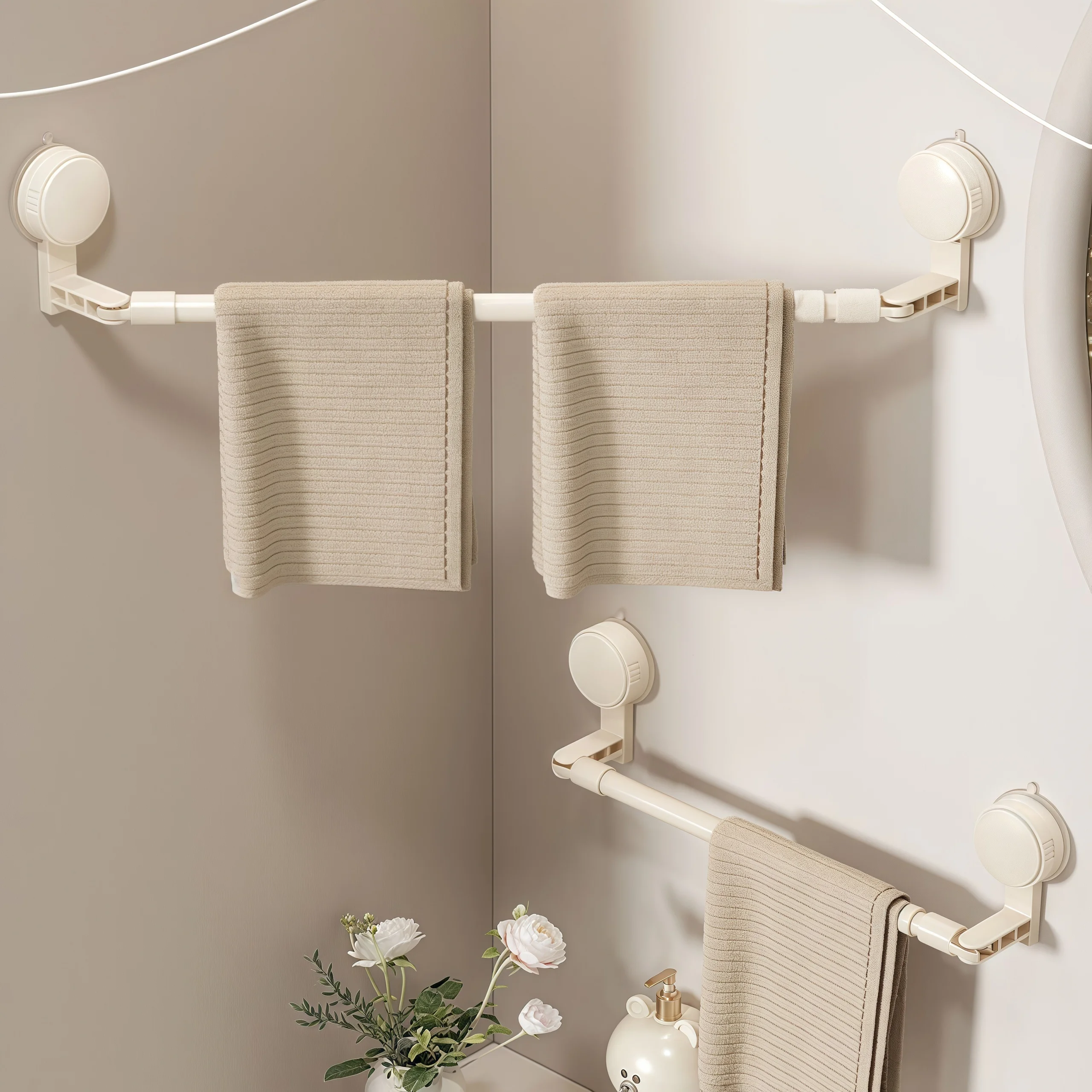 Suction Cup Extendable Rod Bathroom Type Hook Clothes Drying Rack Laundry Room Bathroom Non-drill Telescopic Rod Kitchen Hook