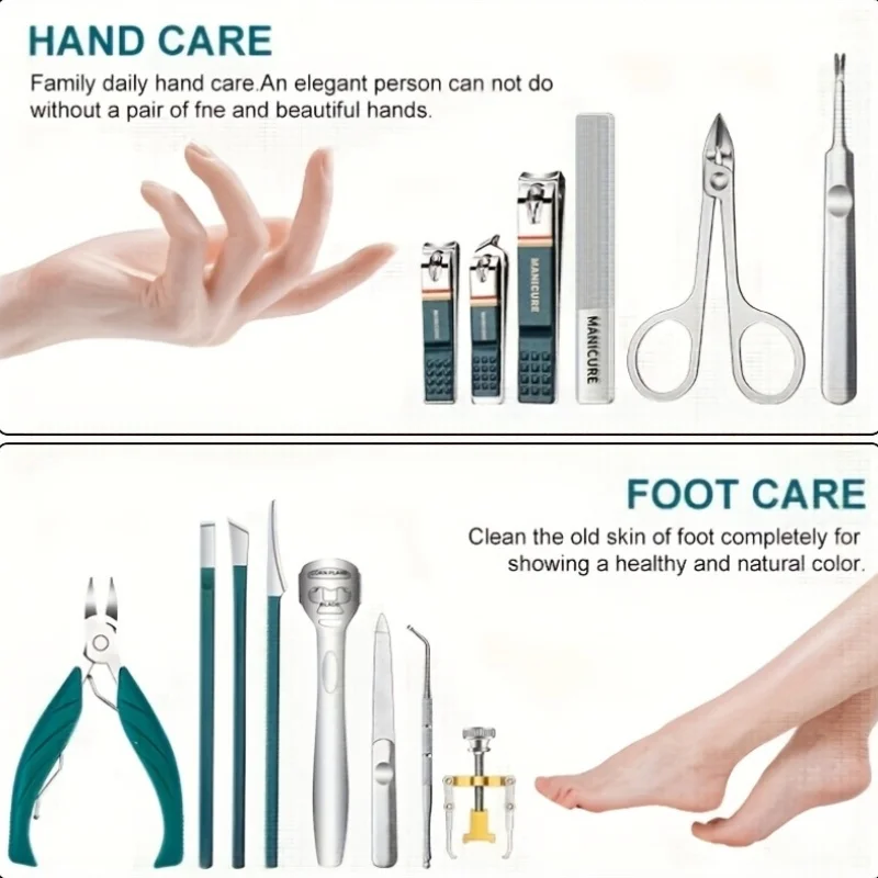 14Pcs Professional Stainless Steel Manicure Pedicure Set Daily Nail Care For Home Travel Sturdy Sharp Dead Skin Remover Tool