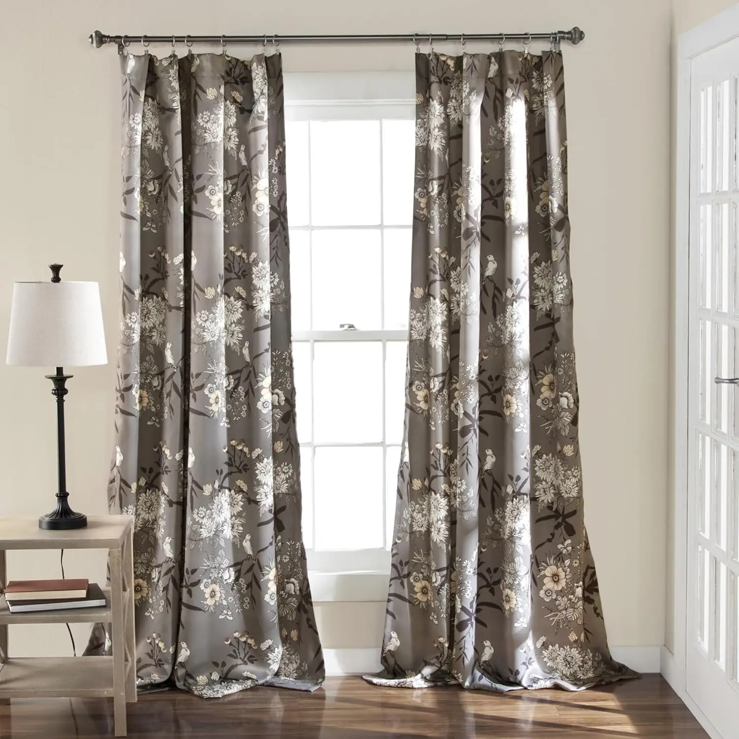 

Botanical Garden Curtains Floral Bird Print Light Filtering Window Panel Drapes Set for Living, Dining, Bedroom (Pair),