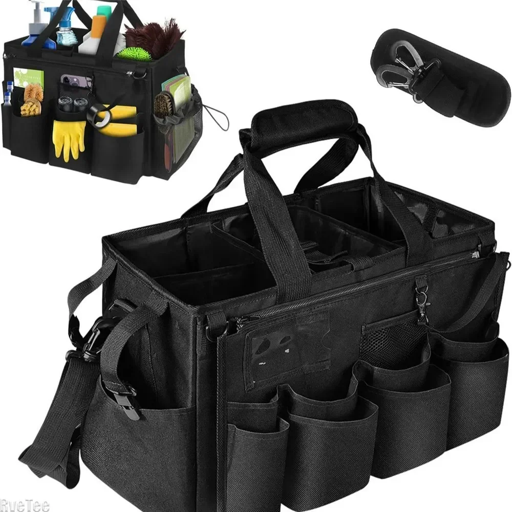 Home Cleaning Supply Storage Utility Organizers with Compartments Detailing Bag Adjustable Shoulder Strap for Auto Care