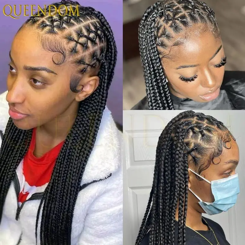 

36 Inch Criss Cross Synthetic Goddess Box Braids Lace Front Wigs for Black Women Full Lace Braided Wig Faux Cornrow Locs Hair