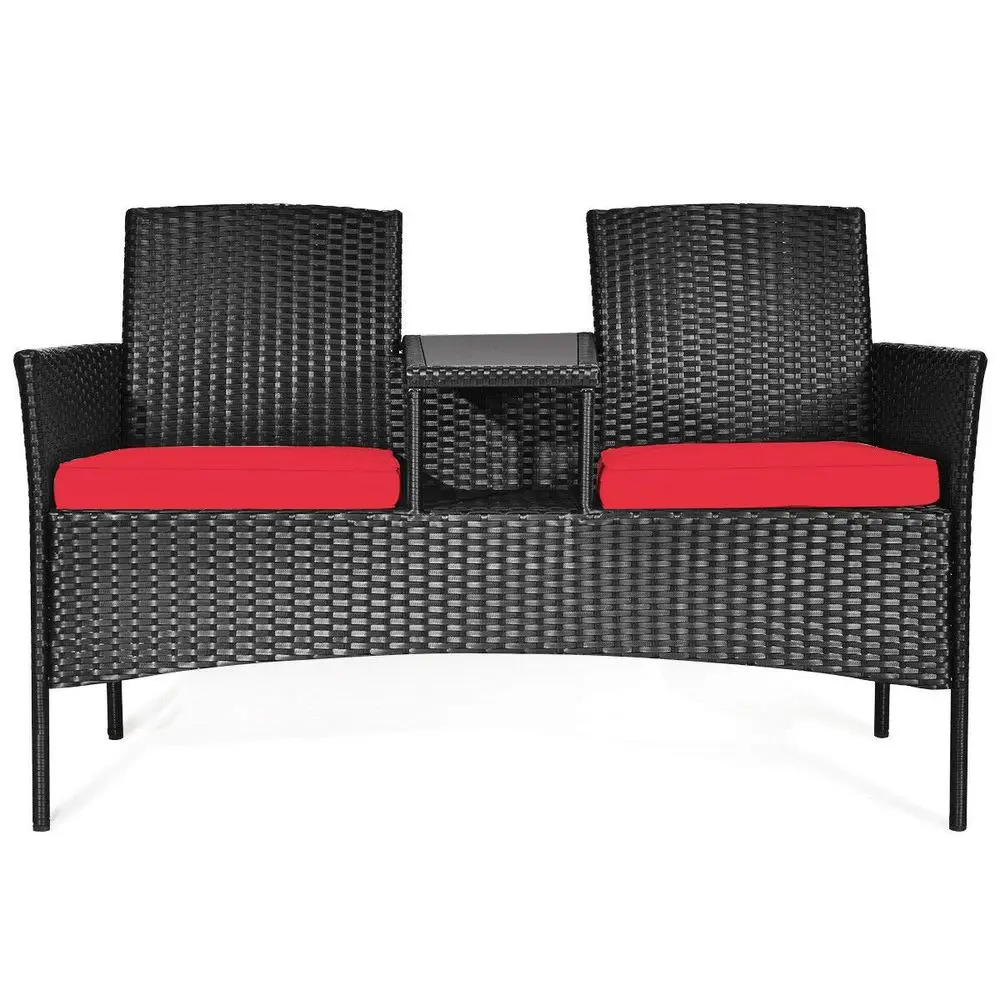 

Conversation Furniture Set with Table and Two Removable Cushions Rattan Wicker Chairs and Table Set for Patio,Garden, Baloney a