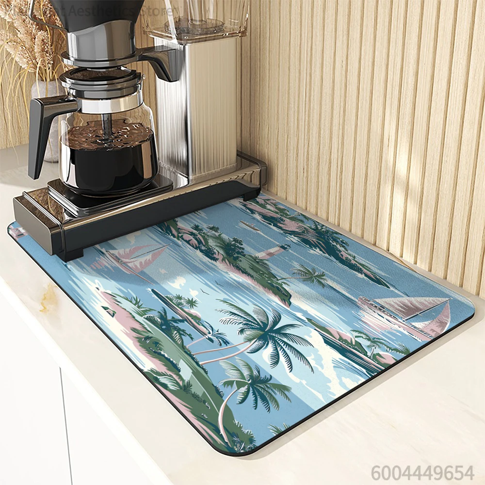 Antiskid Kitchen Absorbent Draining Mat Sail Ship Super Absorbent Draining Coffee Dish Drying Mat Quick Dry Bathroom Drain Pad