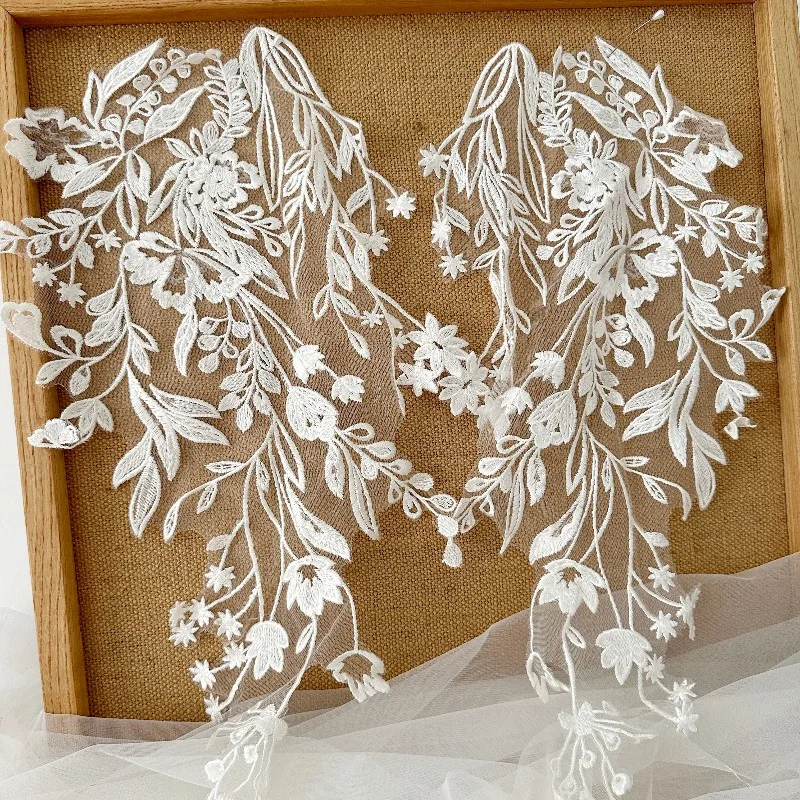 3 Pairs High - Quality Human Silk Thread Mesh Lace Matching Flowers Daisy Head Flowers for Photography Wedding Dresses and Veils
