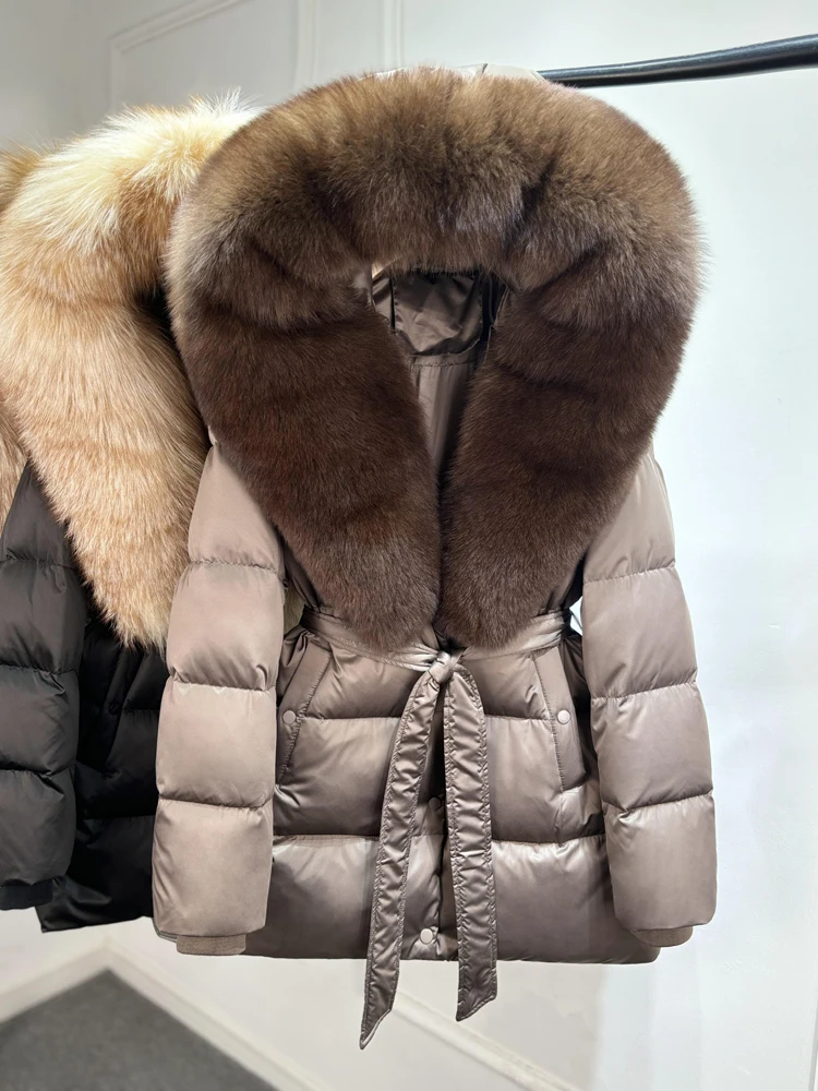 Lagabogy 2025 Top Quality Winter White Goose Down Jacket Women Coat Natural Silver Fox Fur Hooded Thick Female Waterproof Parkas