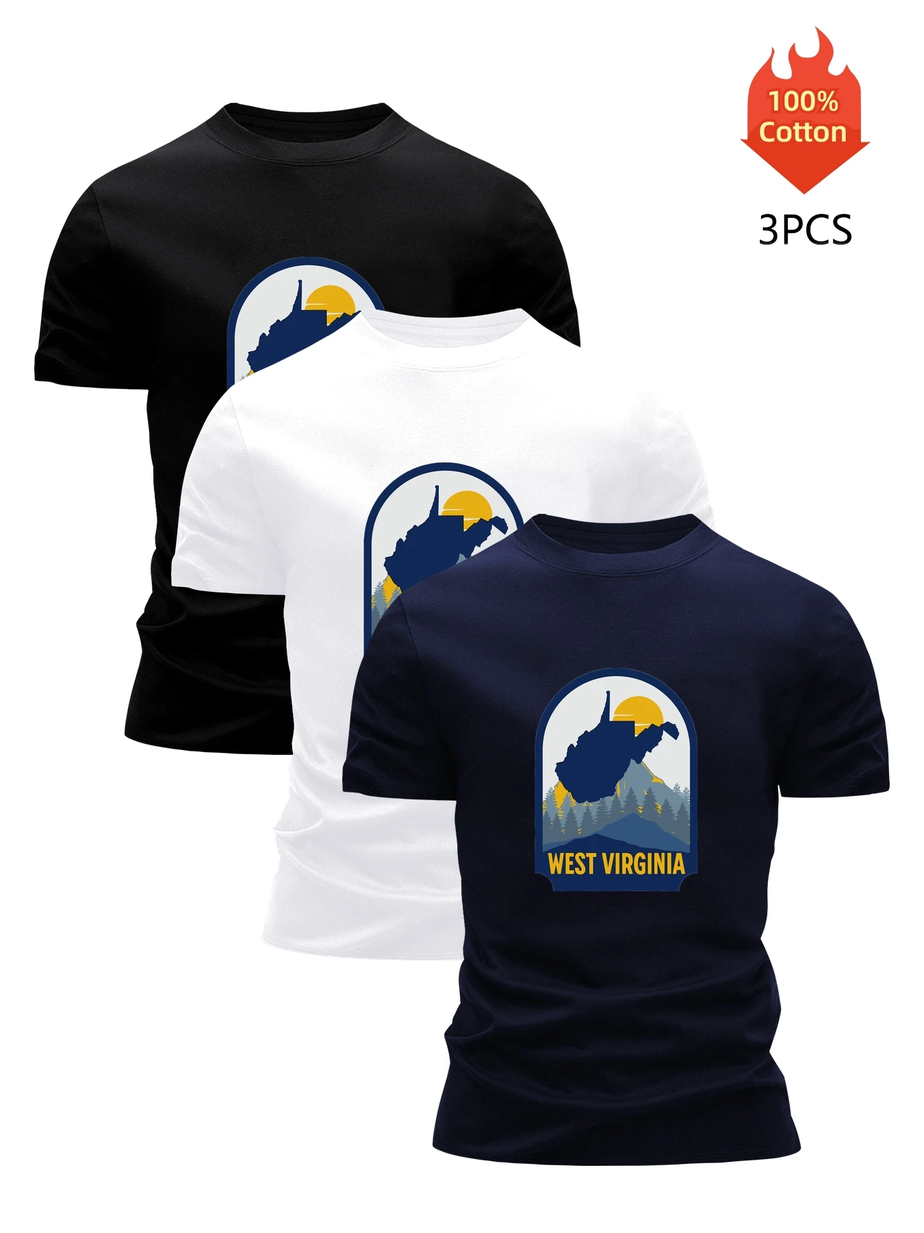 

Printed T-Shirt 3 Pack Men's 100% Cotton Graphic Tees Funny Summer Blouse Casual Breathable Cool Luxury High Quality Clothing