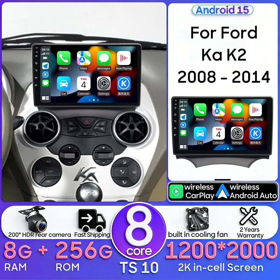 Android 15 for Ford Ka K2 2008 2009 2010 2011 - 2014 Car Multimedia Player Radio Video Stereo CarPlay Auto Navigation GPS 2din
