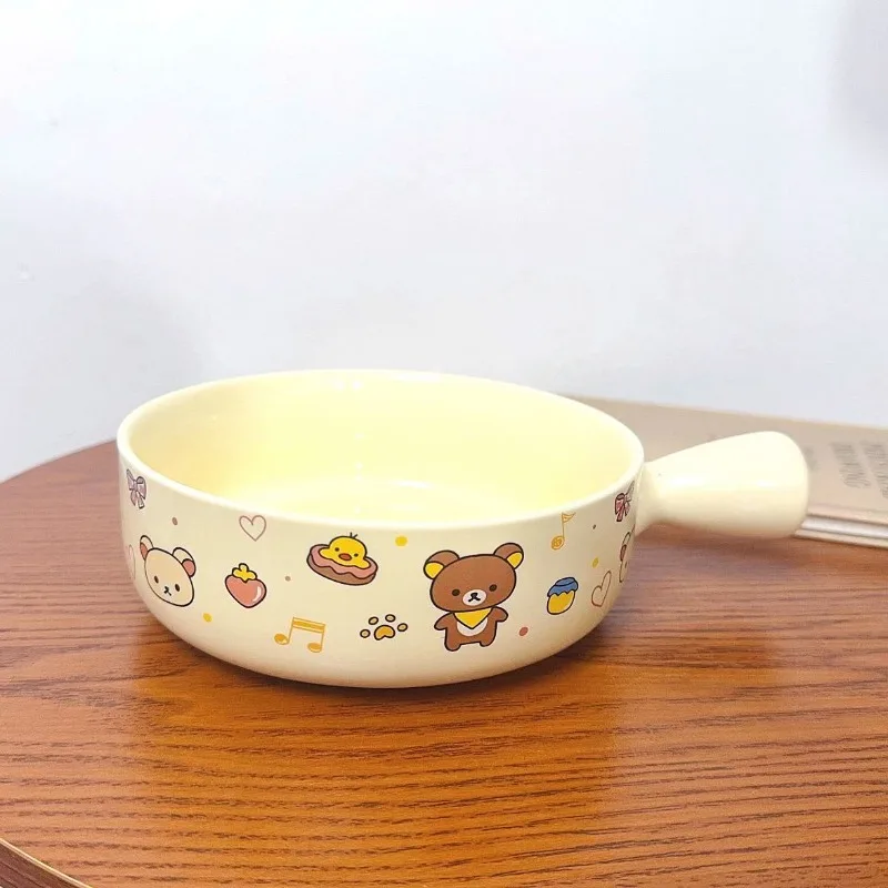 New Rilakkuma ceramic instant noodle bowl with handle dormitory rice bowl with lid cartoon high temperature resistance