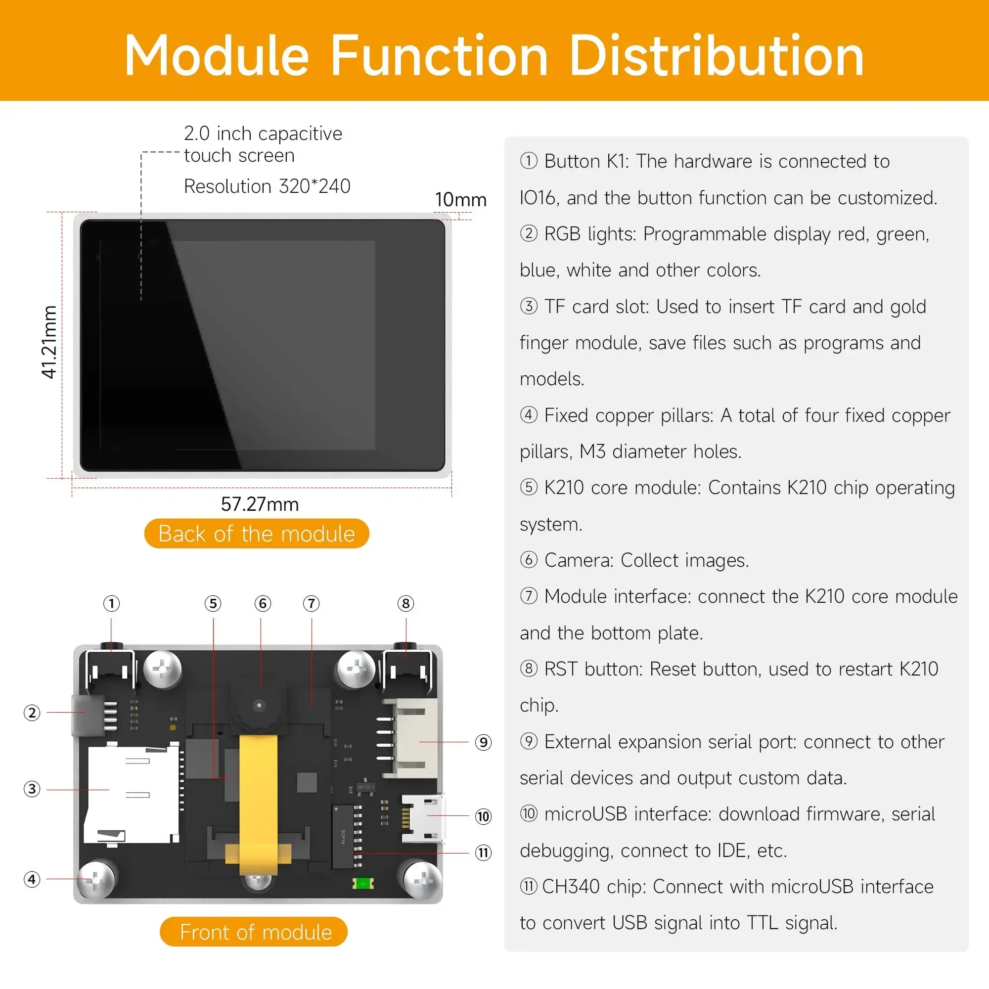 K210 Visual Recognition Module with 2MP Camera OV2640 2.0-inch LCD Capacitive Touch Screen For Robot Car Kit Raspberry Pi
