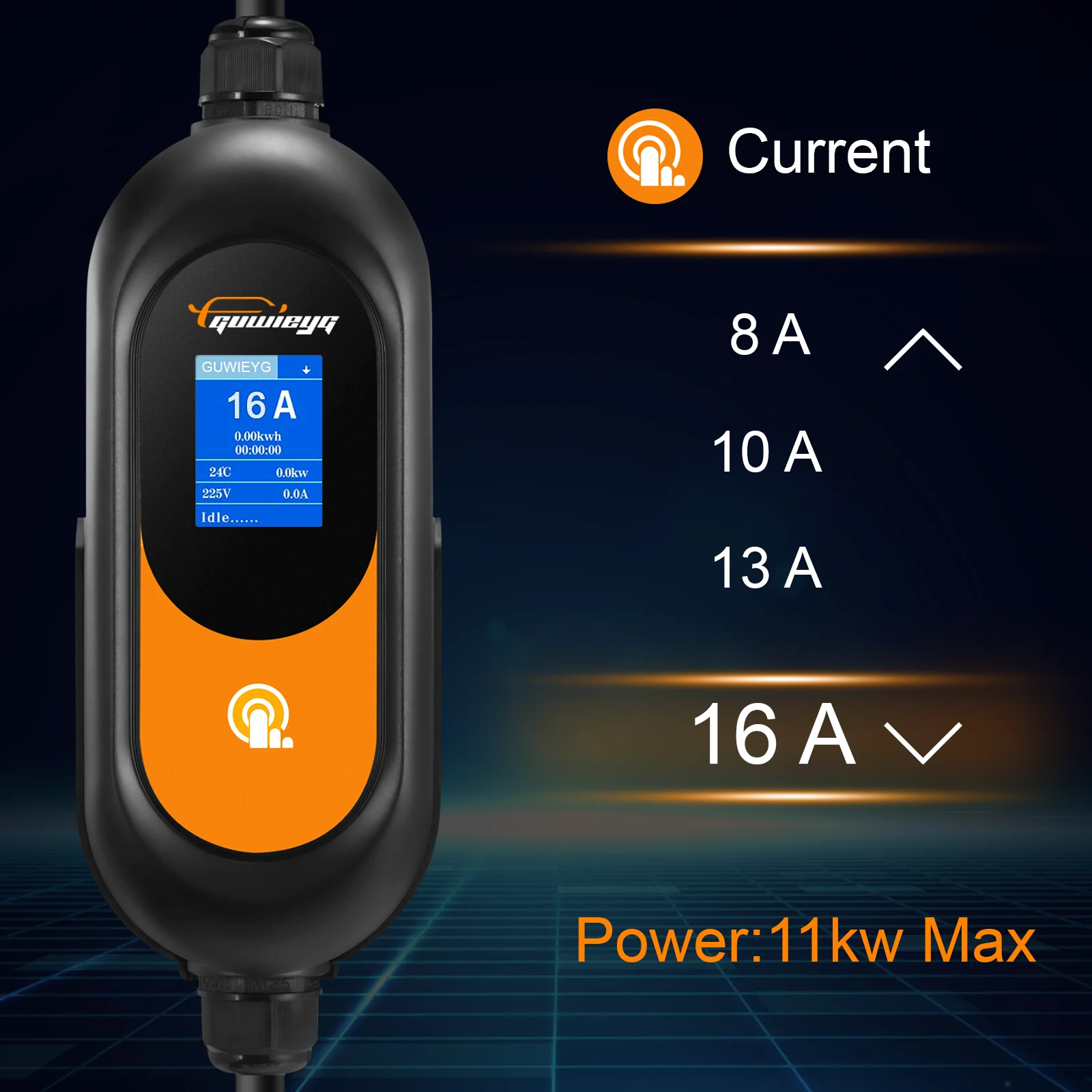 GUWIEYG 11K EV Charger Type2 IEC62196-2  Portable Charger 16A 3Phase 8a 10a 13a 16a Adjustable Current IP65 Type2 Charging Cable