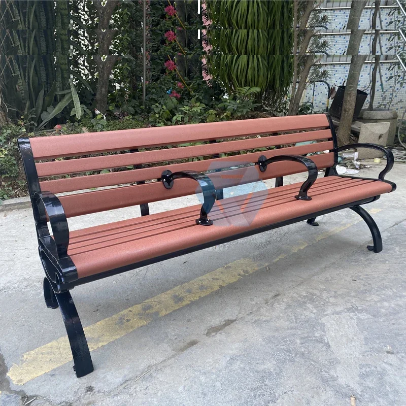 Outdoor Park Bench With Tropical Wood Slats Urban Street Bench With Durable Metal Legs Classical Garden Bench