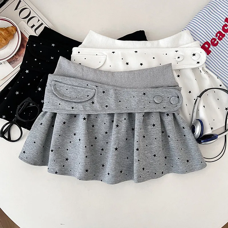 Women's Grey Star Printed Skirt Y2K Gyaru Skirt Vintage Fashion Korean Style High Waist A-line Mini Skirt for Women Summer 2026