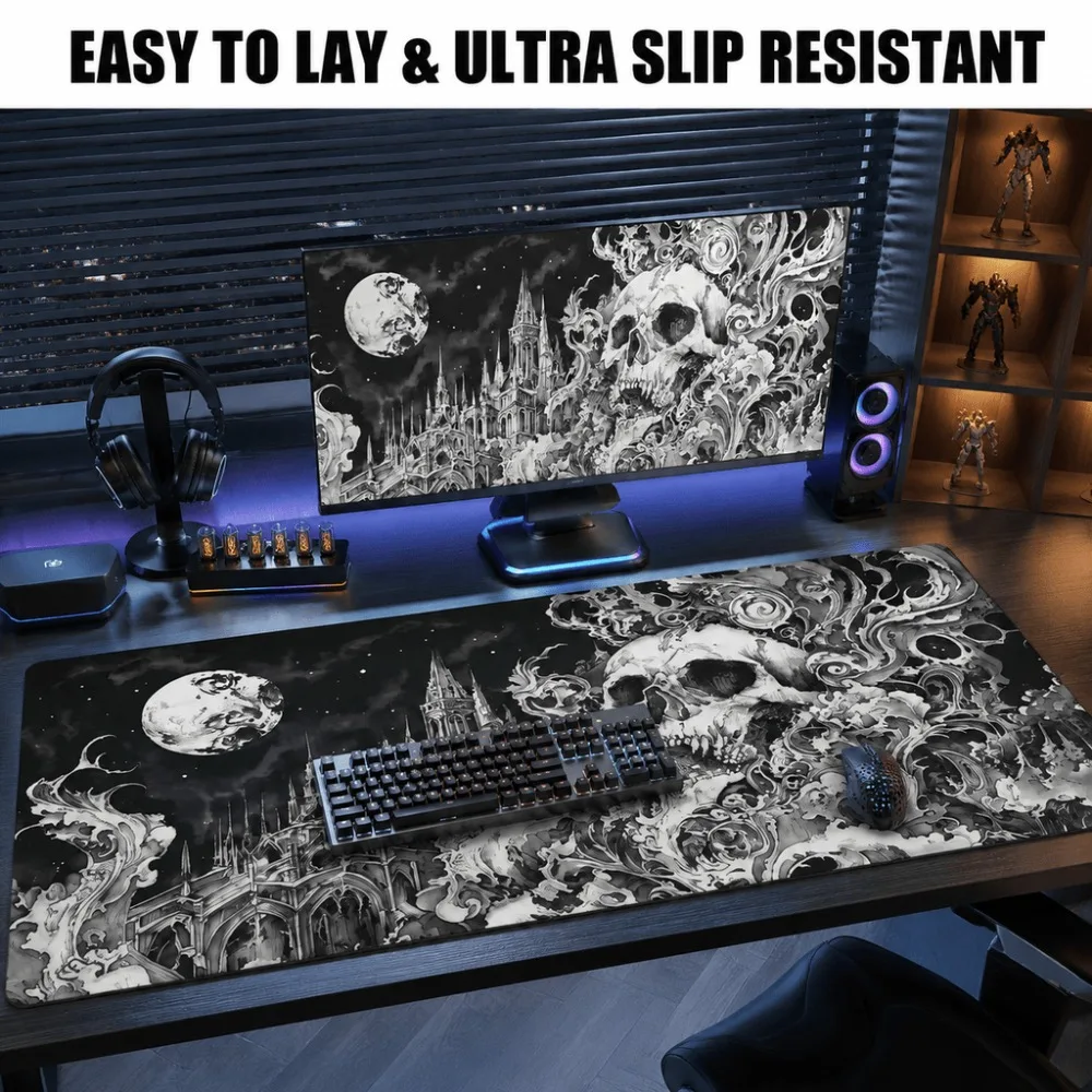 Gothic Skull Castle with Moonprint Simple Artistic Design. Suitable for gamers and desktop users Also suitable for home offices