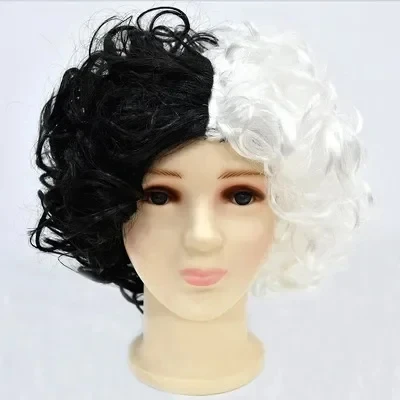 Halloween Evil Madame Cruella De Vil Cosplay Costume for Kids Woman Half Black Half White Wig Girls Princess Summer Night Dress