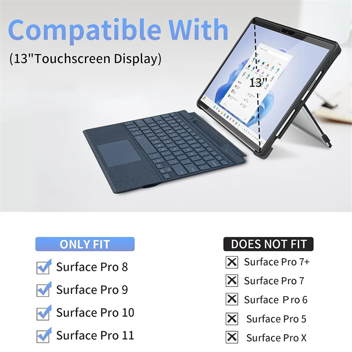 

A78E-13-дюймовый чехол для ноутбука Microsoft Surface Pro 11 10 9 8, чехол для ноутбука, совместимый с клавиатурой типа B