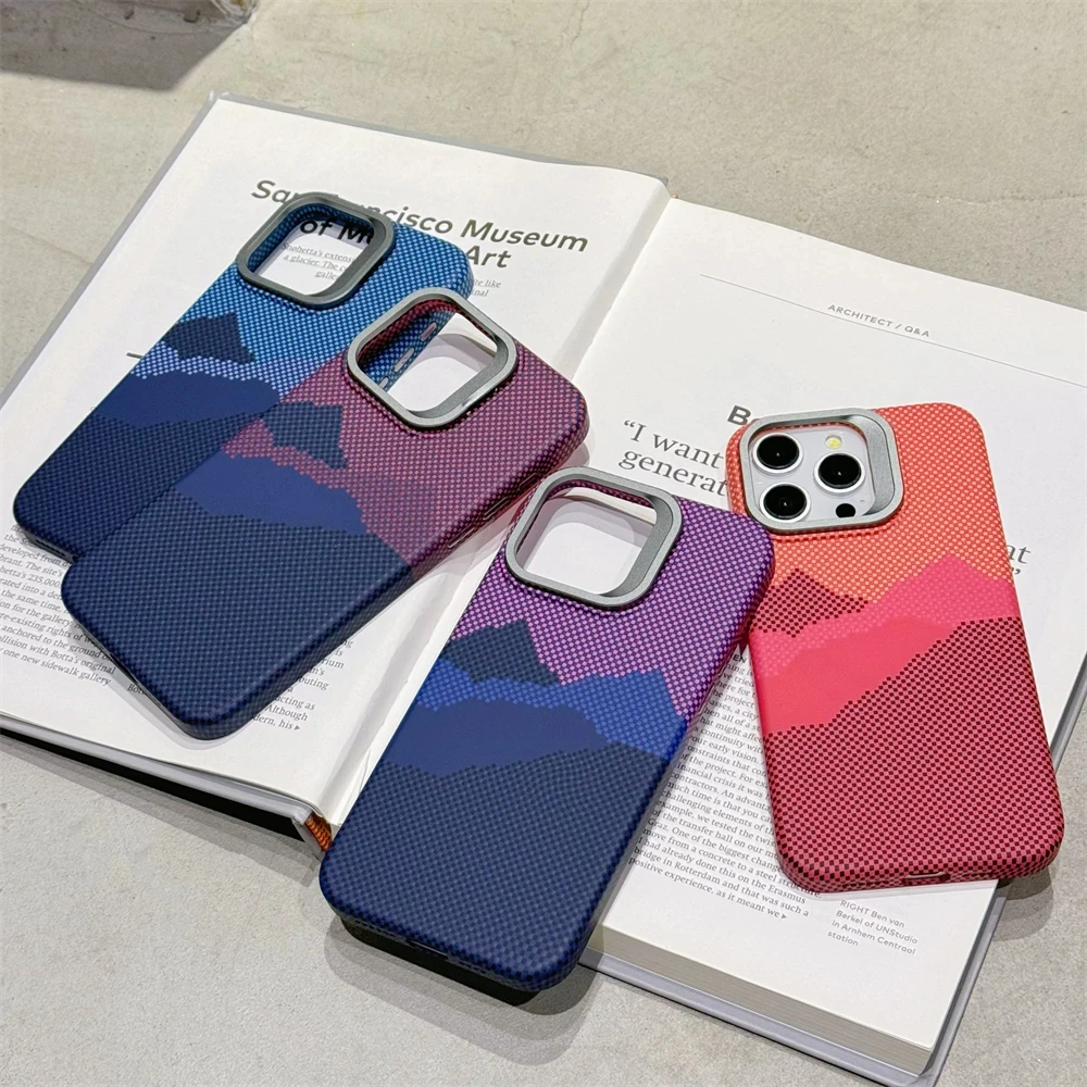 

Kevlar Pattern Magnetic Case for iPhone 15 14 13 12 Pro Max Abstract Mountain and Galaxy Carbon Fiber Texture Shockproof Cover