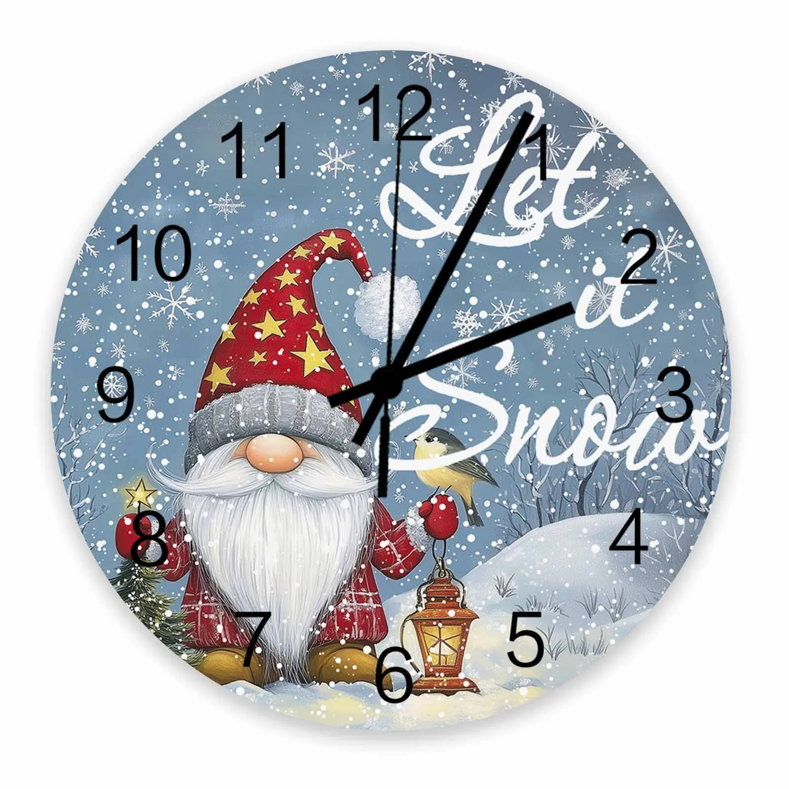 Illustration  Snowflake Christmas Tree Wall Clock Large Modern Kitchen Dinning Round Wall Clocks Bedroom Silent Hanging Watc