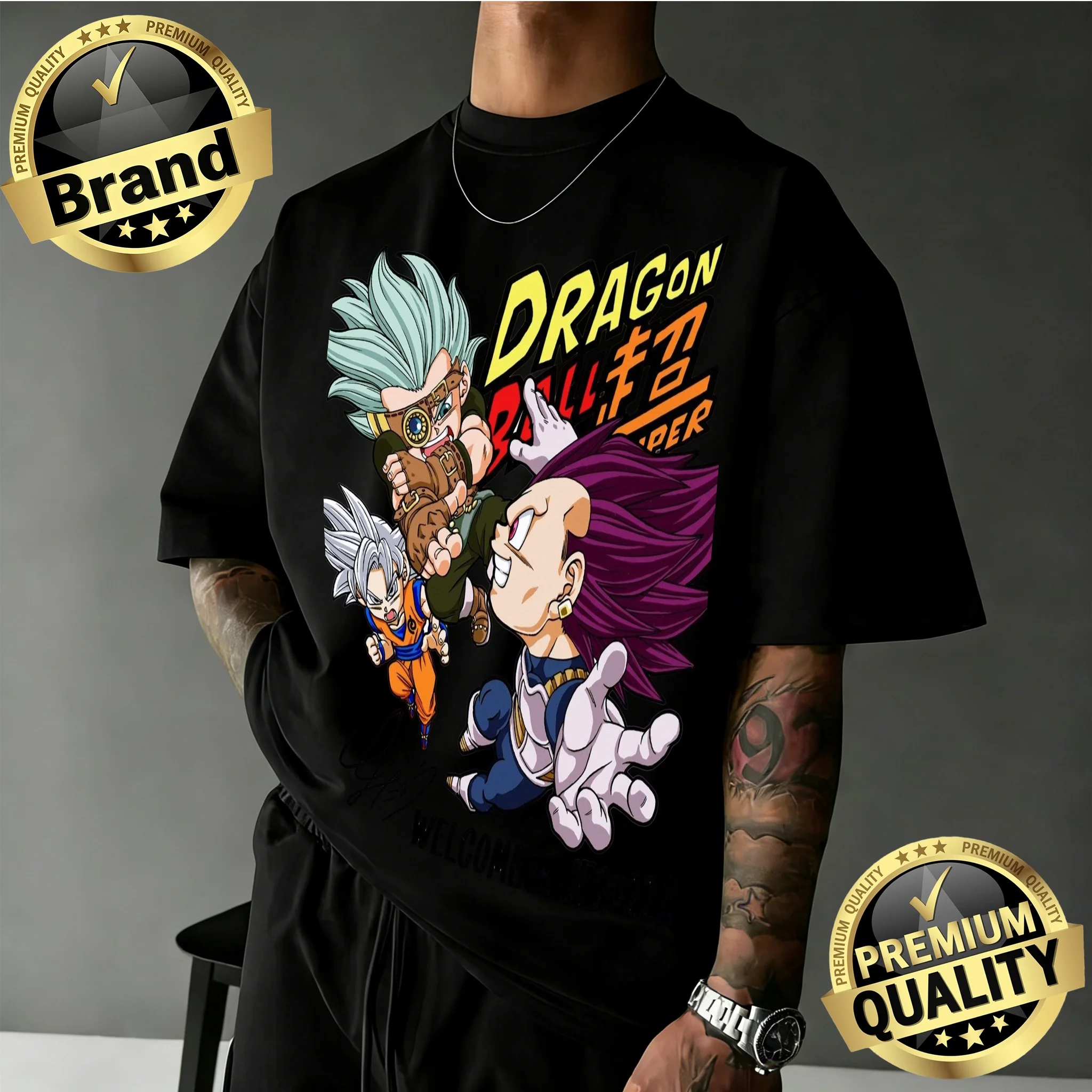 2026 Neuerscheinung Dragon Ball Super Übergroßes T-Shirt |   Chibi Gohan & Goku Retro-Grafikdruck, 100 % Baumwolle, lässiges T-Shirt für die Familie