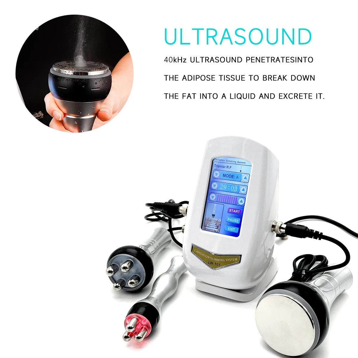 3 in 1 40K Cavitation Radio Frequency Ultrasonic Slimming Machine Wrinkle Removal Weight Loss Skin Tightening Facial Beauty Tool