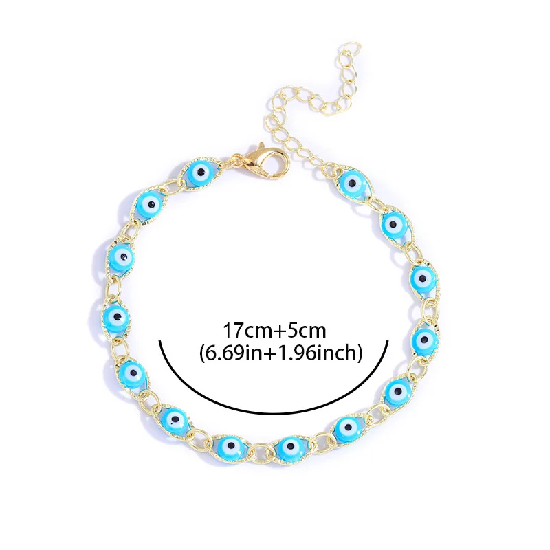 10pcs Turkish Evil Eye Bracelet Colorful Red Blue Eyes Lucky Bracelets for Women Link Chain Bracelet Jewelry Wholesale