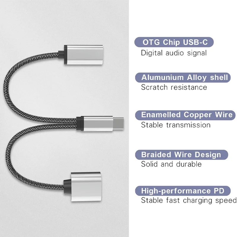 OTG 2 IN 1 USB C to USB a Adapter Data Transfer Converter with Charging Port USB Female Splitter for iPhone 15 Samsung Xiaomi