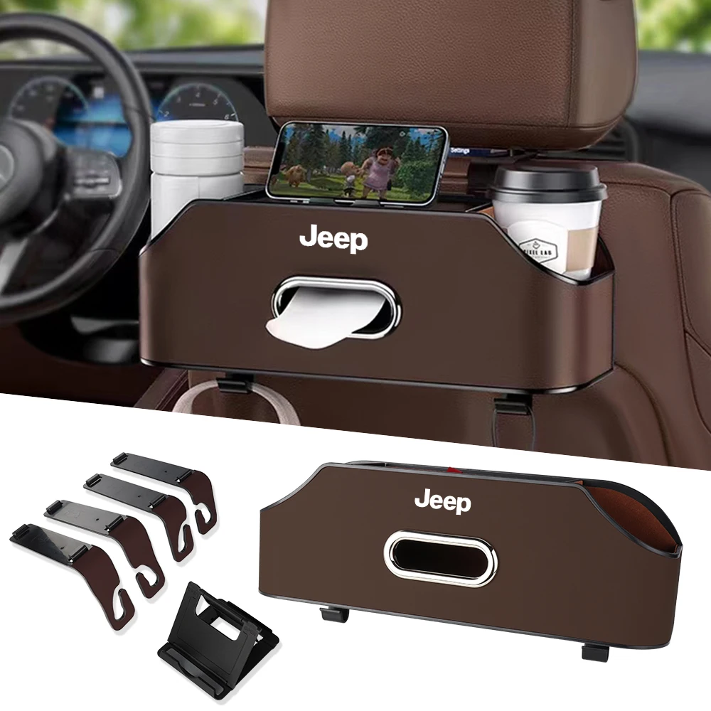 

Car Seat Back Storage Box With Hook Organizer Tissue Box Cup Phone Holder Car Accessories For JEEP Cherokee JK Wrangler Renegade