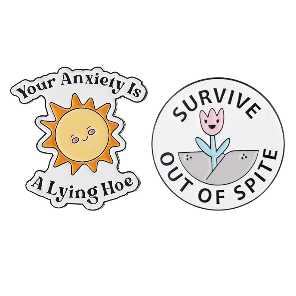 Cute and Inspirational Little Sun-shaped Brooch Creative Cartoon Letter Anxiety Pin Survive The Sun Tulip Badge