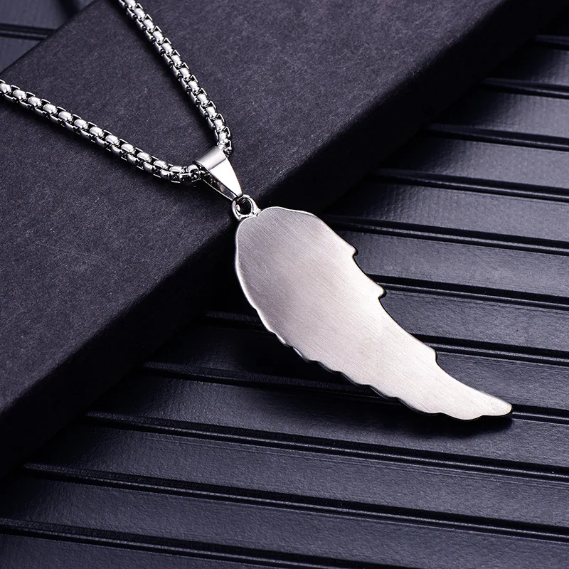 Koaem Fashion Vintage Jewelry Titanium Steel Feather Pendant Stainless Steel Cast Angel Wings Necklace image 3