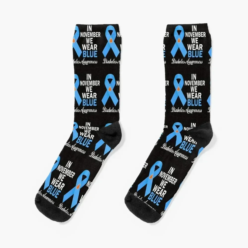 

In November We Wear Blue Diabetes Awareness Blue Ribbon T1D & T2D Socks Sports hockey shoes basketball Mens Socks Women's