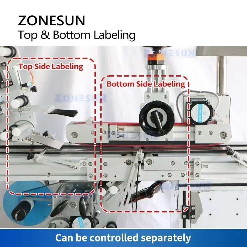 ZONESUN Automatic Flat Surface Labeling Machine Top and Bottom Label Applicator Cans Boxes Bags Cosmetics Equipment ZS-TB602