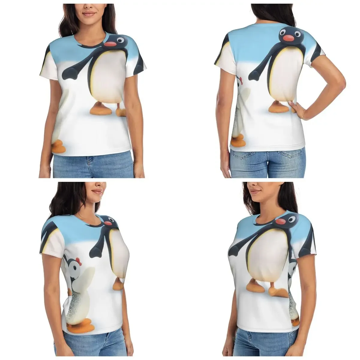 Pingu Penguin T-Shirt for Women O-Neck Streetwear T Shirts Women's Tees Short Summer Clothes Tops