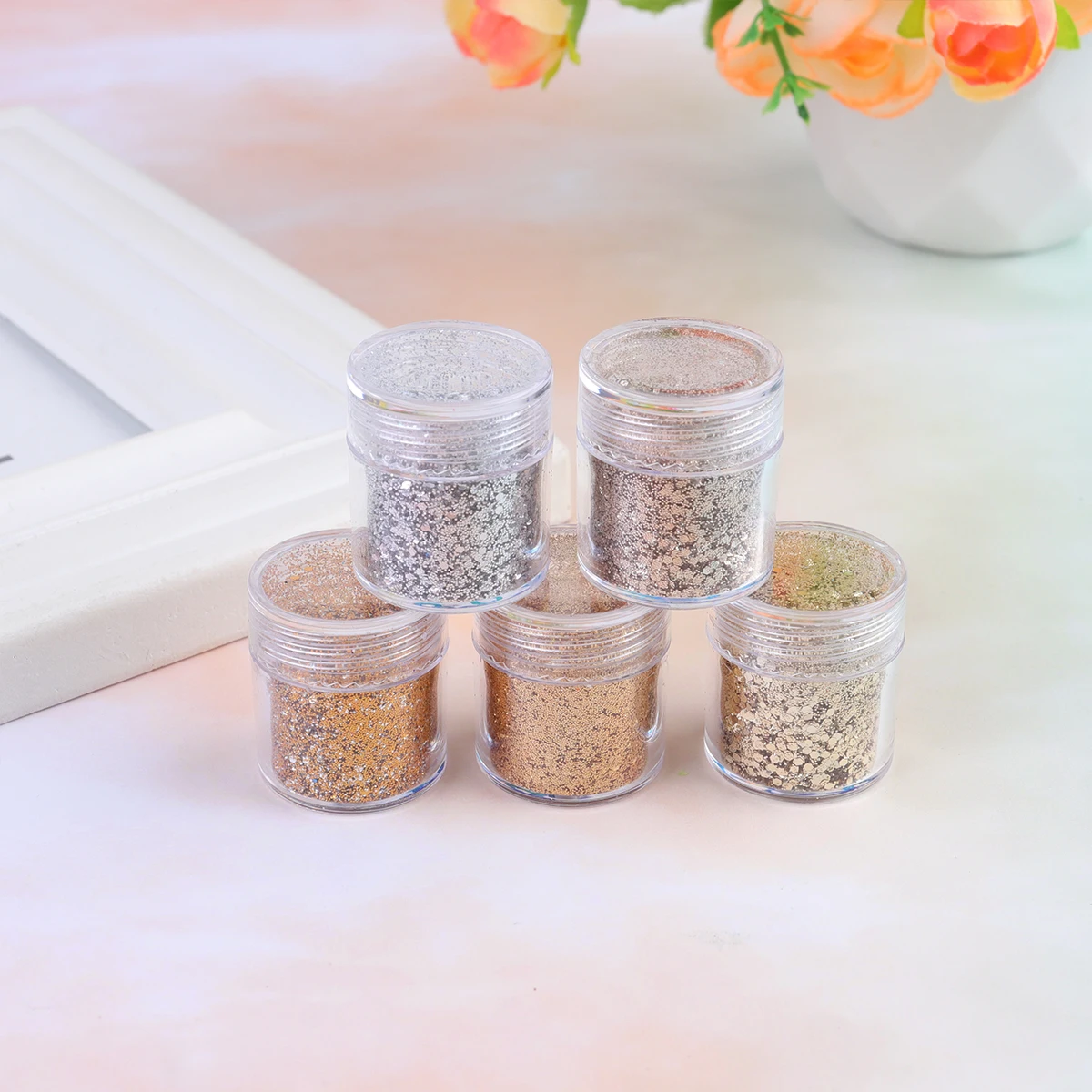 

5 Pcs Glitter Eyeshadow Sequin Set Powder for Nail Art Essential Super Fine Golden
