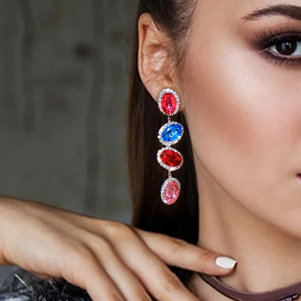 Cross-border personalized rhinestone pendant earrings, fashion colored diamond fringed temperament earrings accessories earrings
