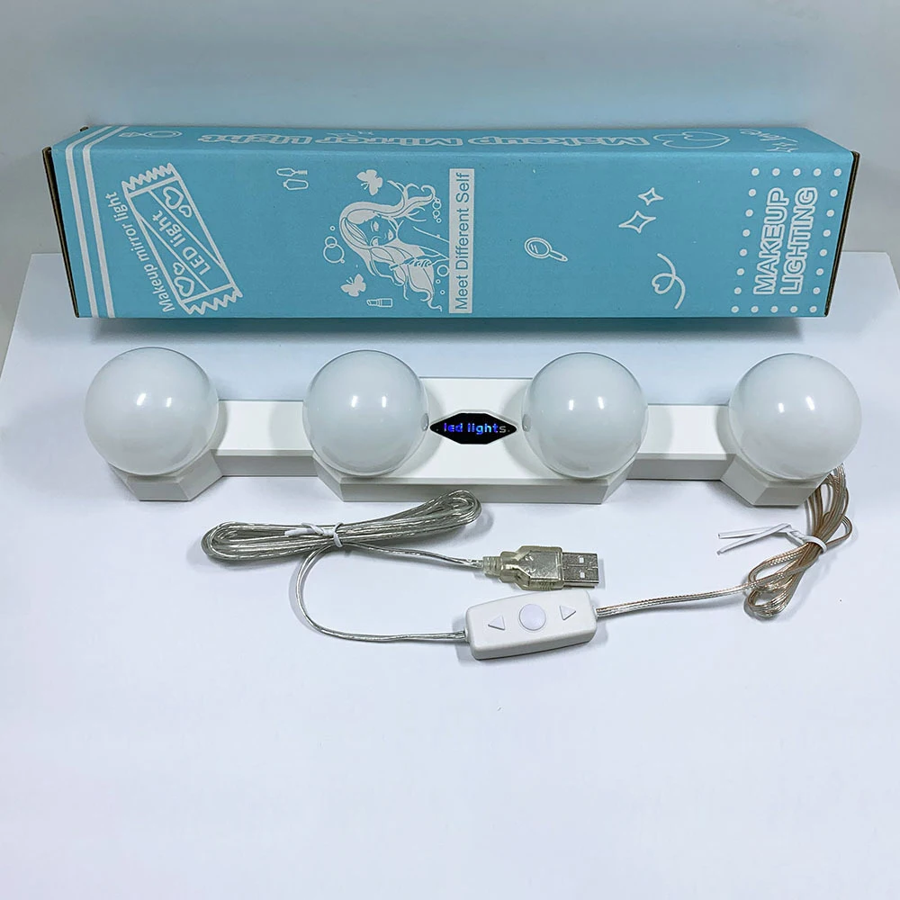 Lampu Rias LED 4 Bohlam Pengisap Portabel Lampu Cermin Rias Lampu Dinding Rias Lampu Meja Rias Lampu Cermin