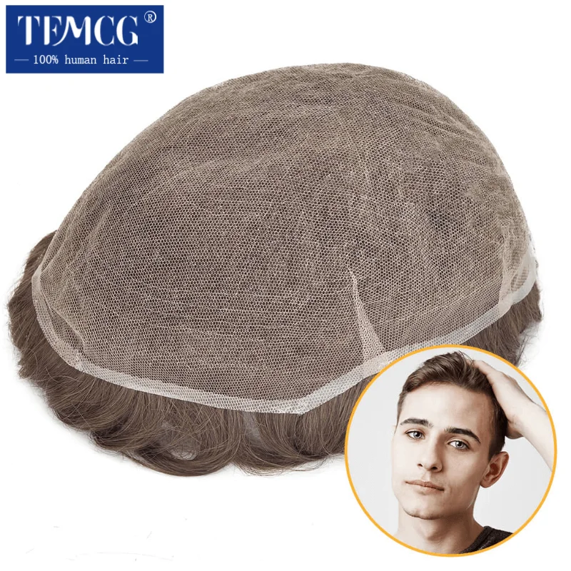 

Full Lace Hair System Men Wig With Realistic Hairline Toupee For Men Breathable Male Hair Prosthesis 100% Human Hair Wig For Man