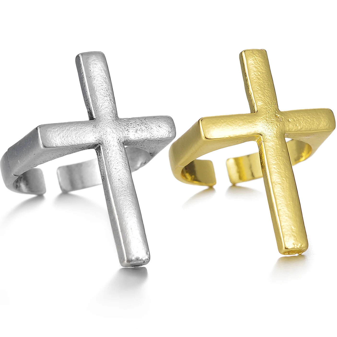 Punk Vintage 3 Colors Big Cross Open Ring For Women Party Jewelry Men Gothic Metal Adjustable Finger Ring Anillo Best Gift